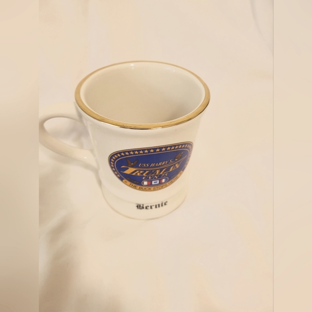 Vintage USS Truman CVN 75 Navy Mug with "Bernie’s" Name On it.